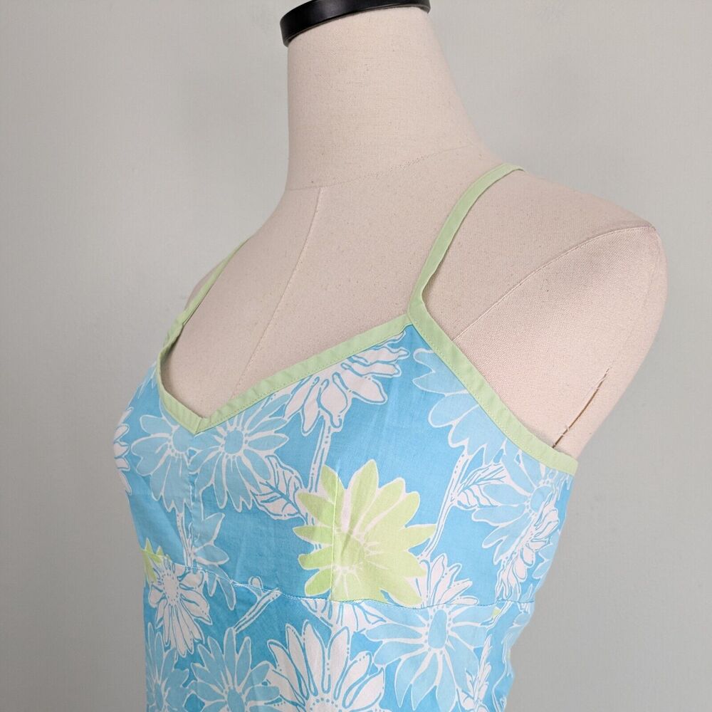 Vintage Lilly Pultizer Mini Dress Floral Y2K 90s Empire Slip Blue Green Beach - Picture 9 of 13